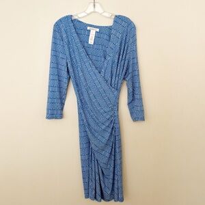Laundry by Design Womens Wrap Dress Blue and White Geometric Patterned Size 8
